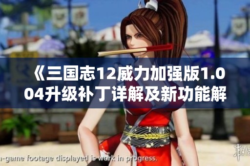 《三国志12威力加强版1.004升级补丁详解及新功能解析》