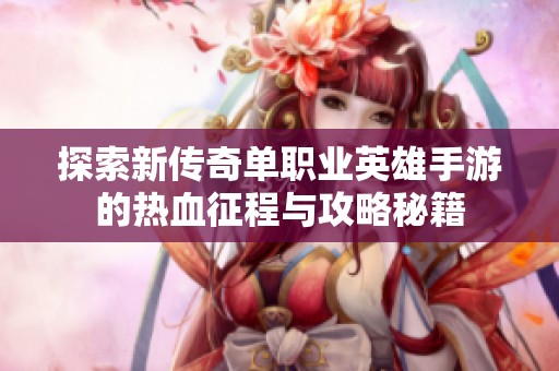 探索新传奇单职业英雄手游的热血征程与攻略秘籍